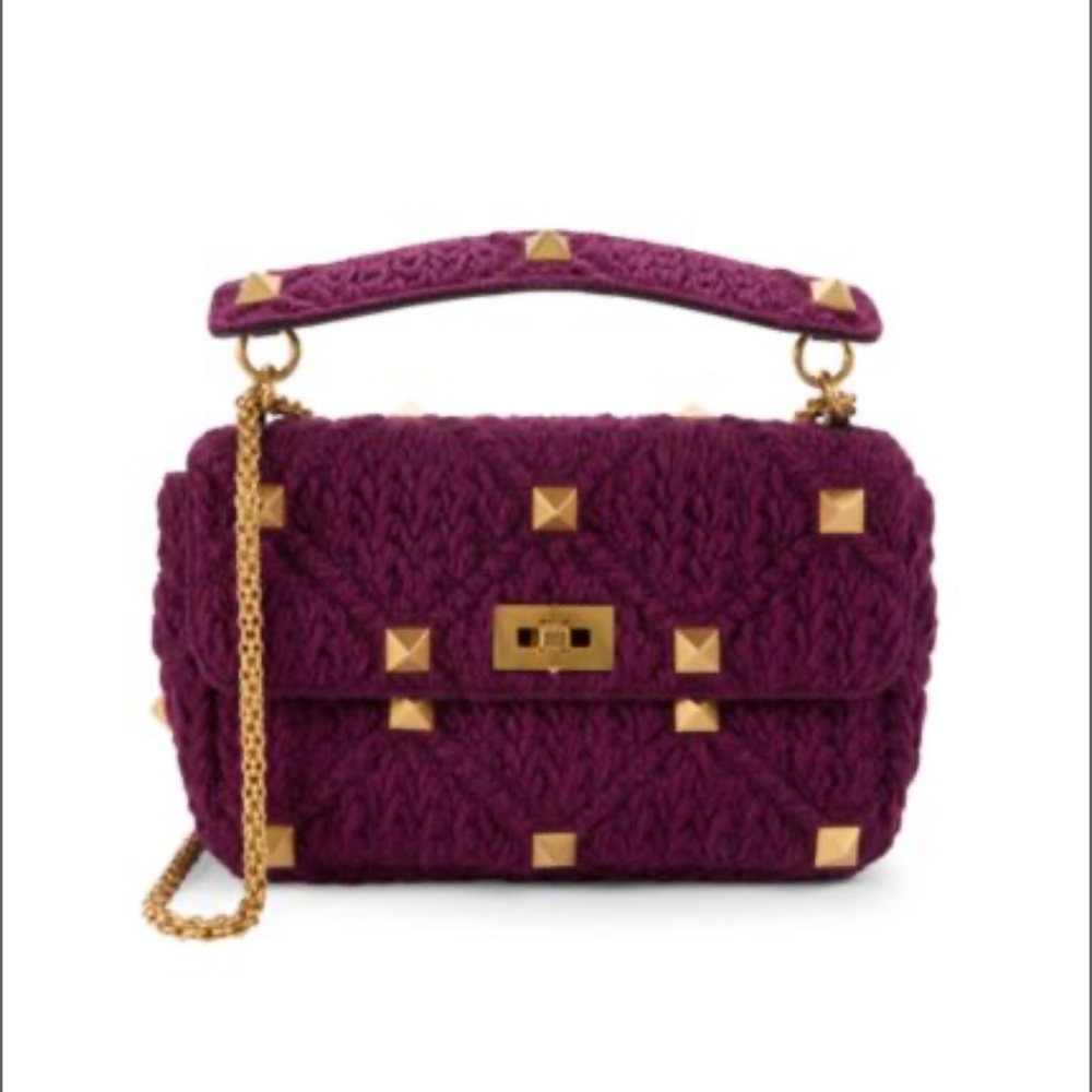 Valentino Garavani Purple Knit Shoulder Bag with Gold Accents